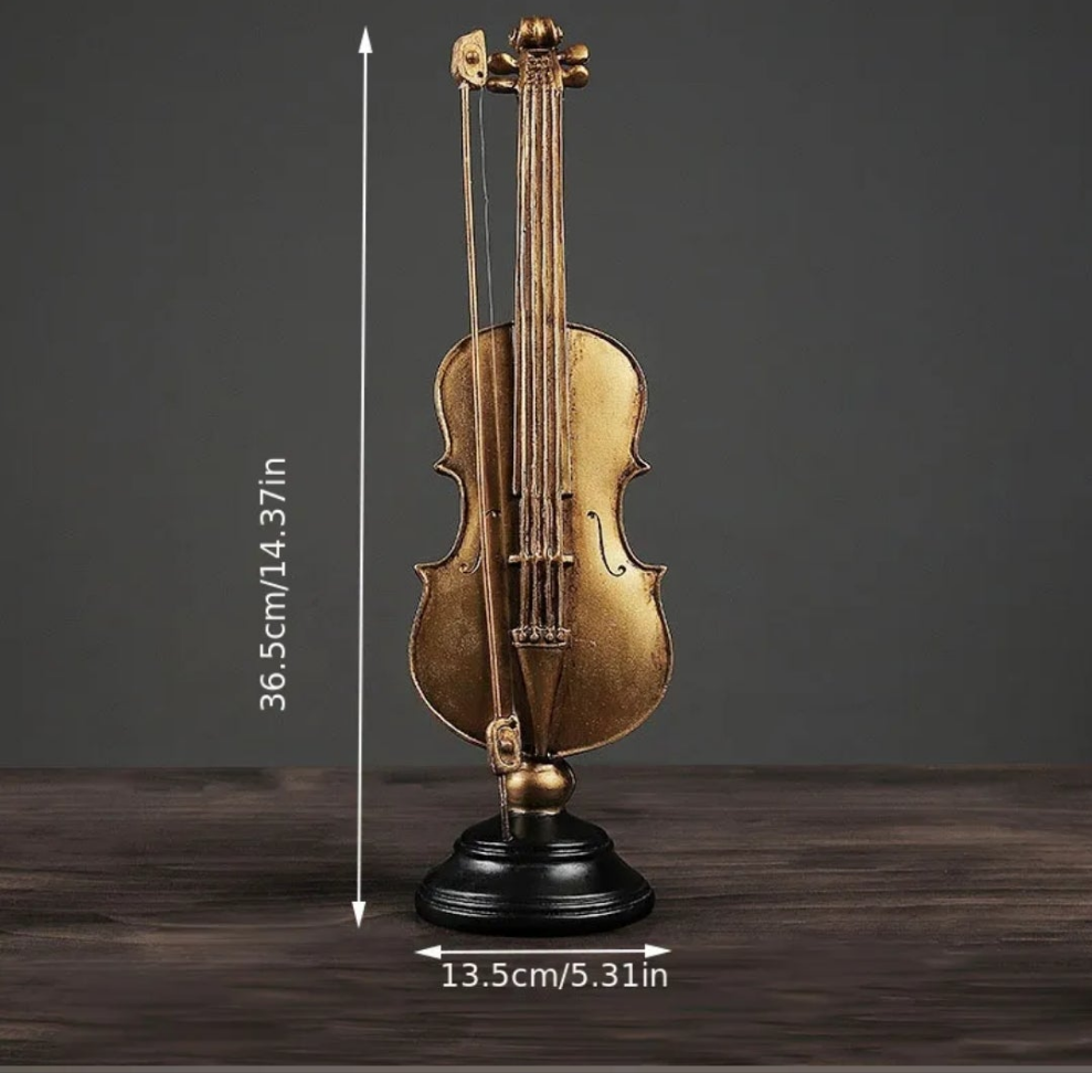 1pc European Style Golden Violin Resin Decor, Musical Instrument Craft Ornament