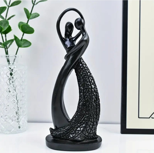 Modern Resin Couple Embrace Sculpture - Black
