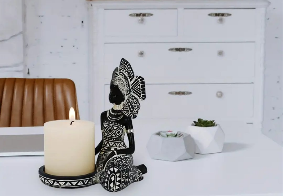 1pc, African Lady Figurine Candle Holder With African Tribal Totem