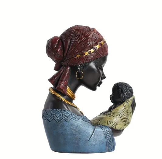 Elegant African Mother and Youngsters Figurine