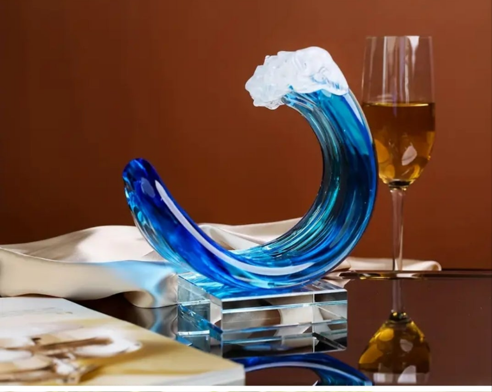 Hand-Blown Murano-Style Glass Wave Decor Statue