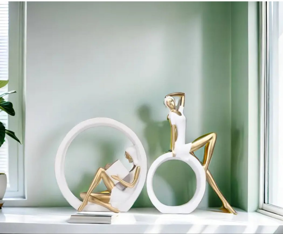 1pc Resin Artistic Woman & Reading Girl Statue