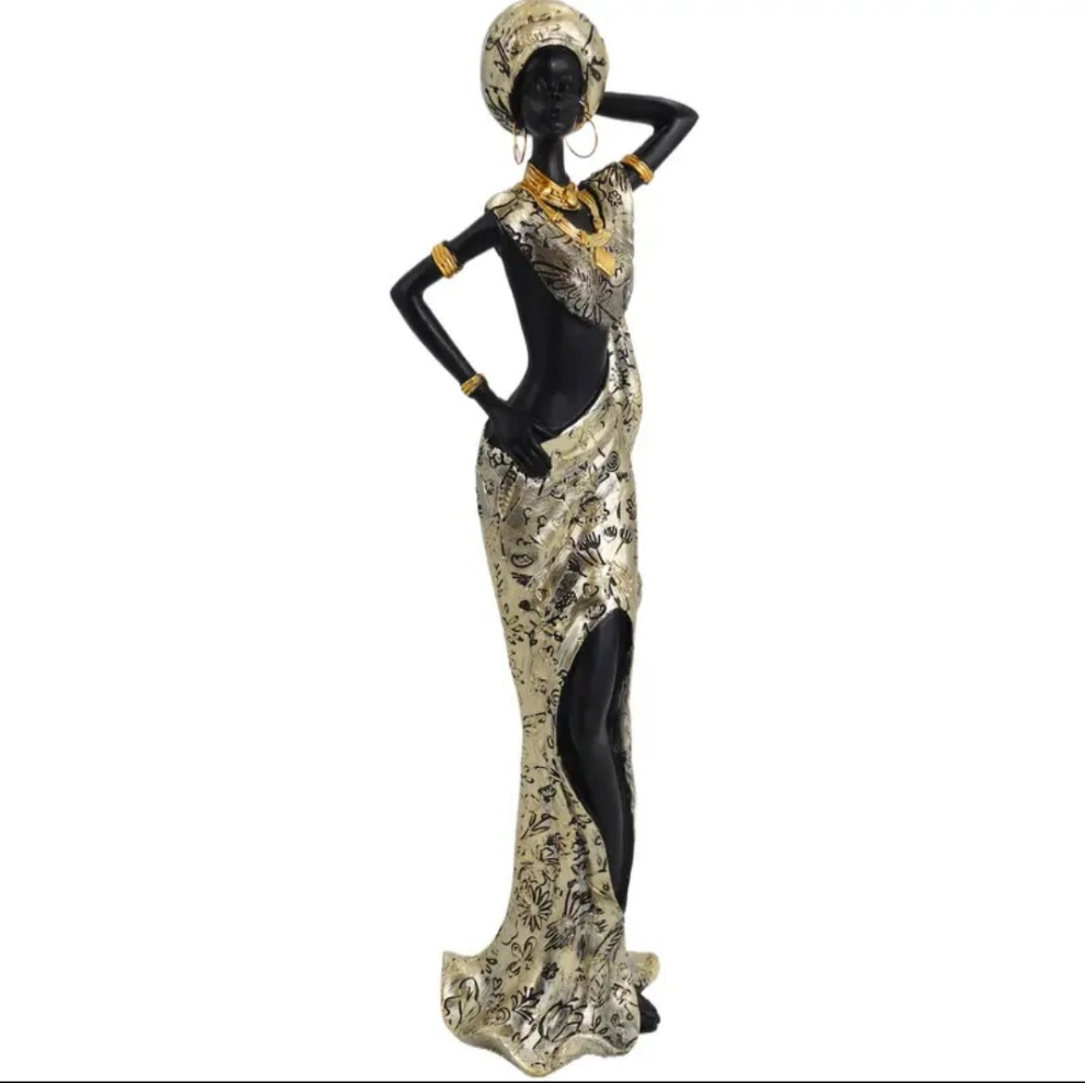 Golden Vintage African Lady Statue