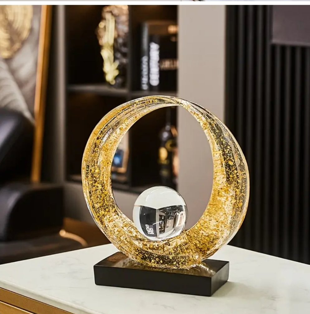 1pc Abstract Resin Wave Sculpture with Crystal Ball