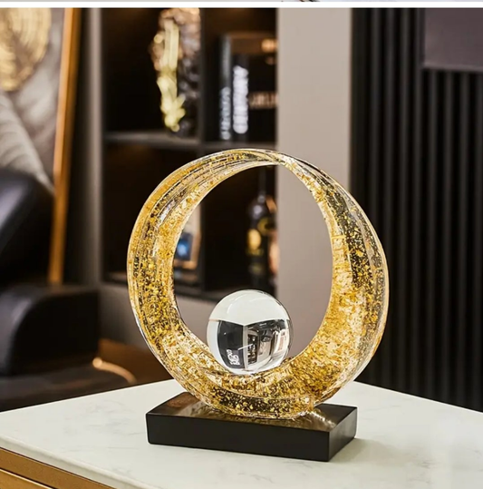 1pc Abstract Resin Wave Sculpture with Crystal Ball