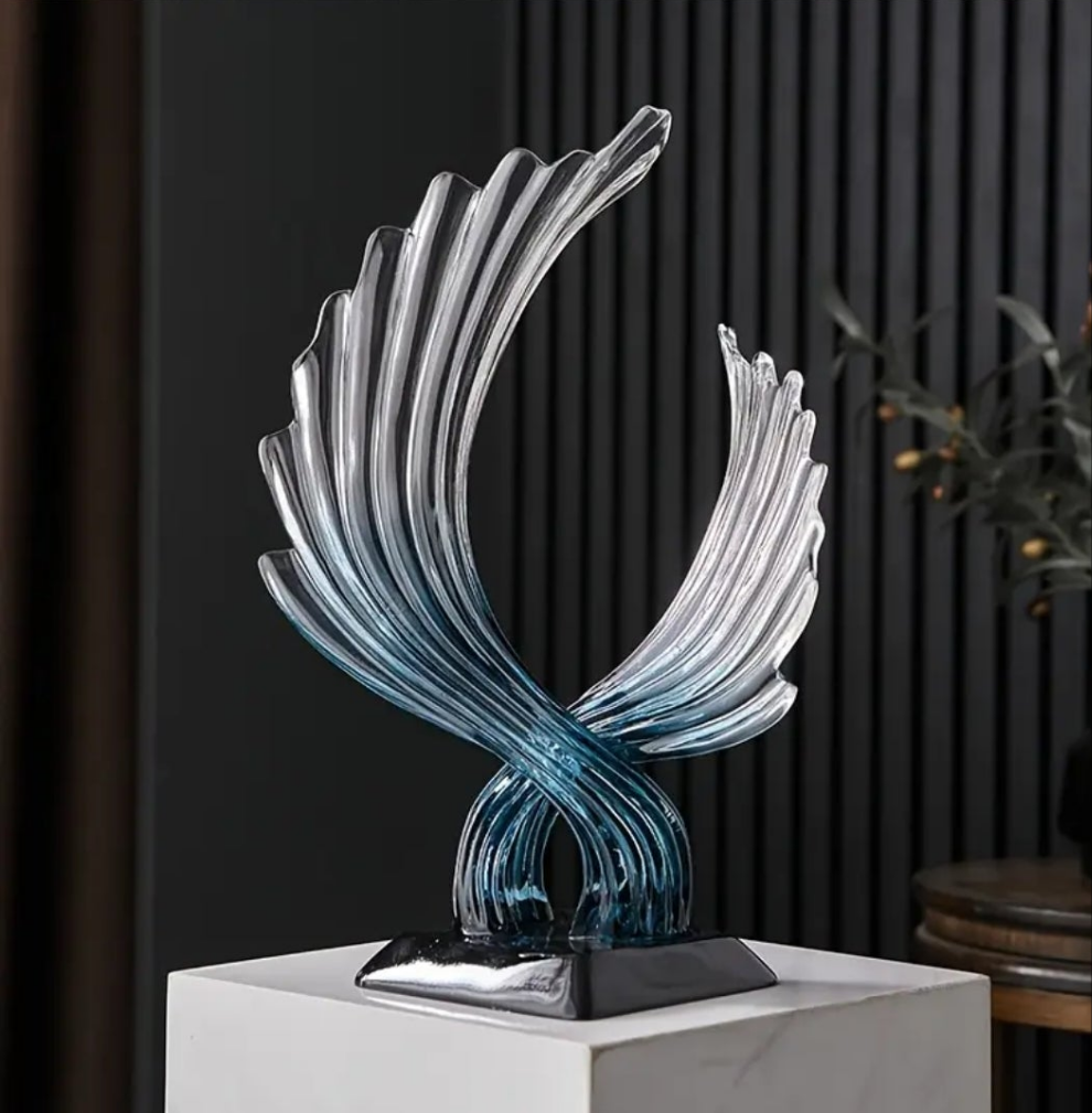 Modern Abstract Winged Art Statue -Transparent Blue