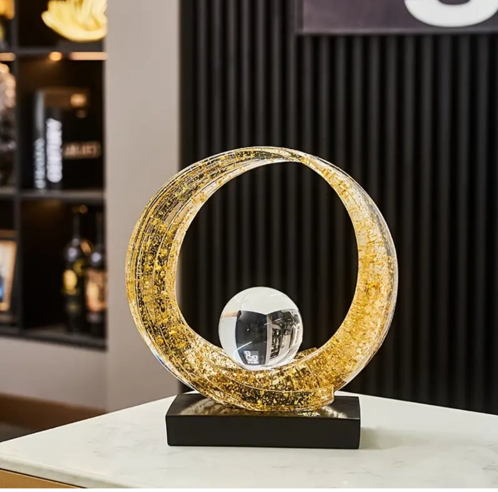 1pc Abstract Resin Wave Sculpture with Crystal Ball