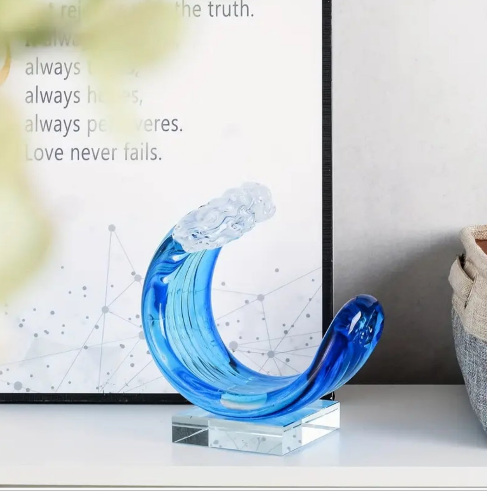 Hand-Blown Murano-Style Glass Wave Decor Statue