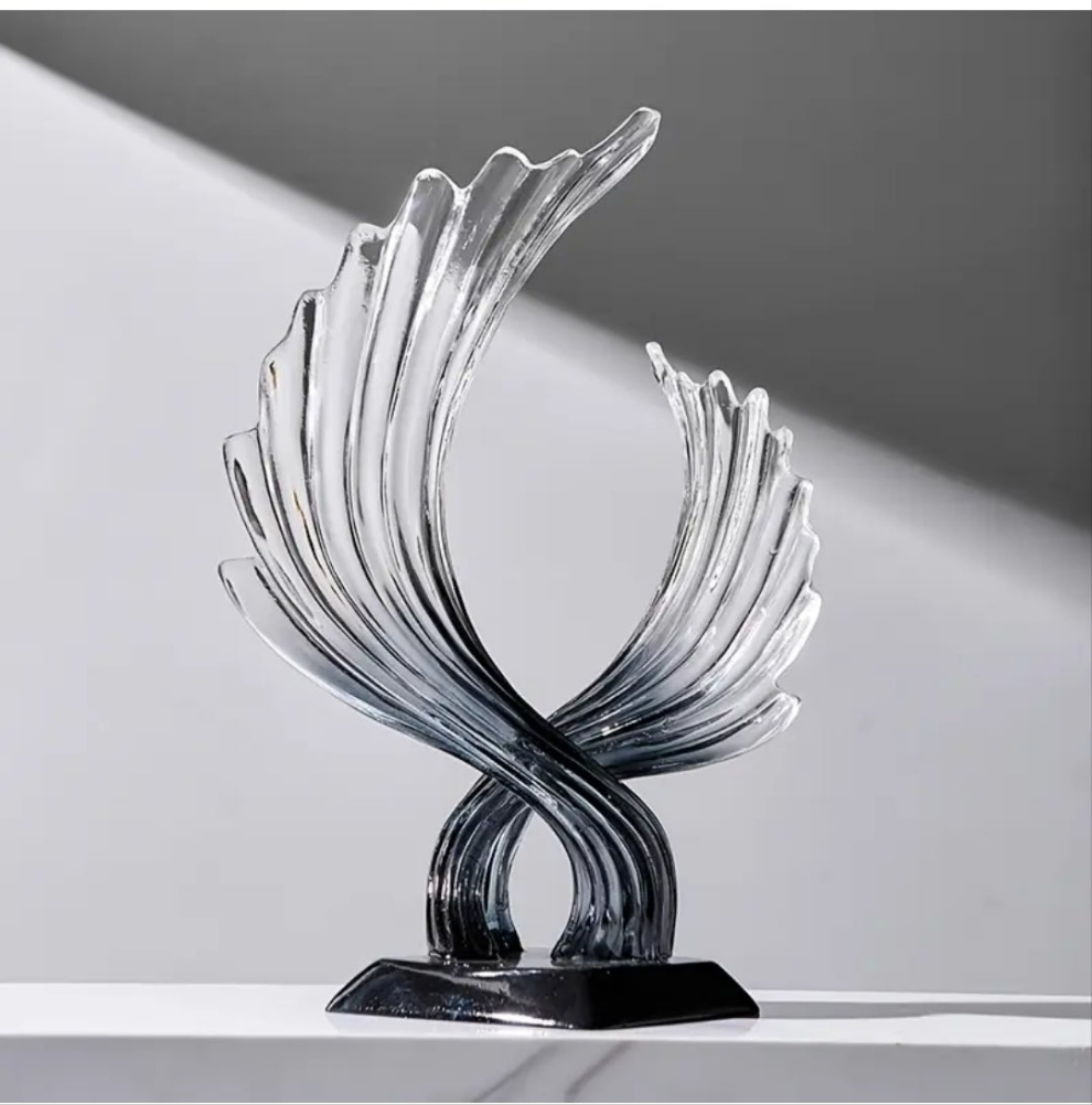 Modern Abstract Winged Art Statue - Resin Transparent Grey