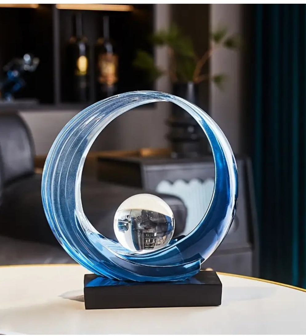 1pc Abstract Resin Wave Sculpture with Crystal Ball