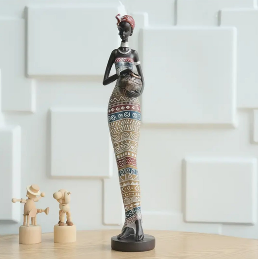 1pc LESCAFITA Resin African Tribal Statue - Ethnic Art Sculpture