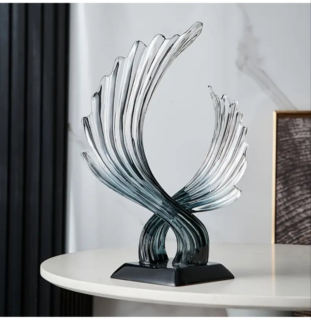 Modern Abstract Winged Art Statue - Resin Transparent Grey