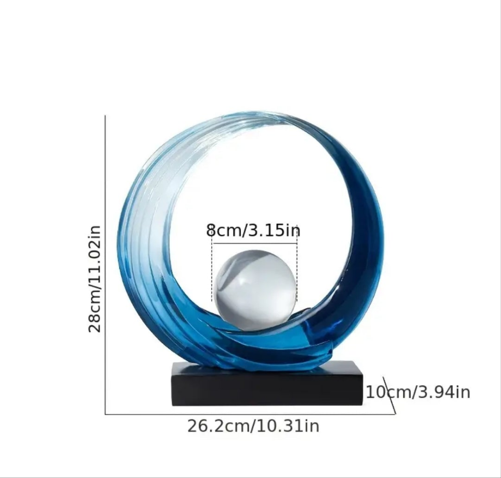 1pc Abstract Resin Wave Sculpture with Crystal Ball