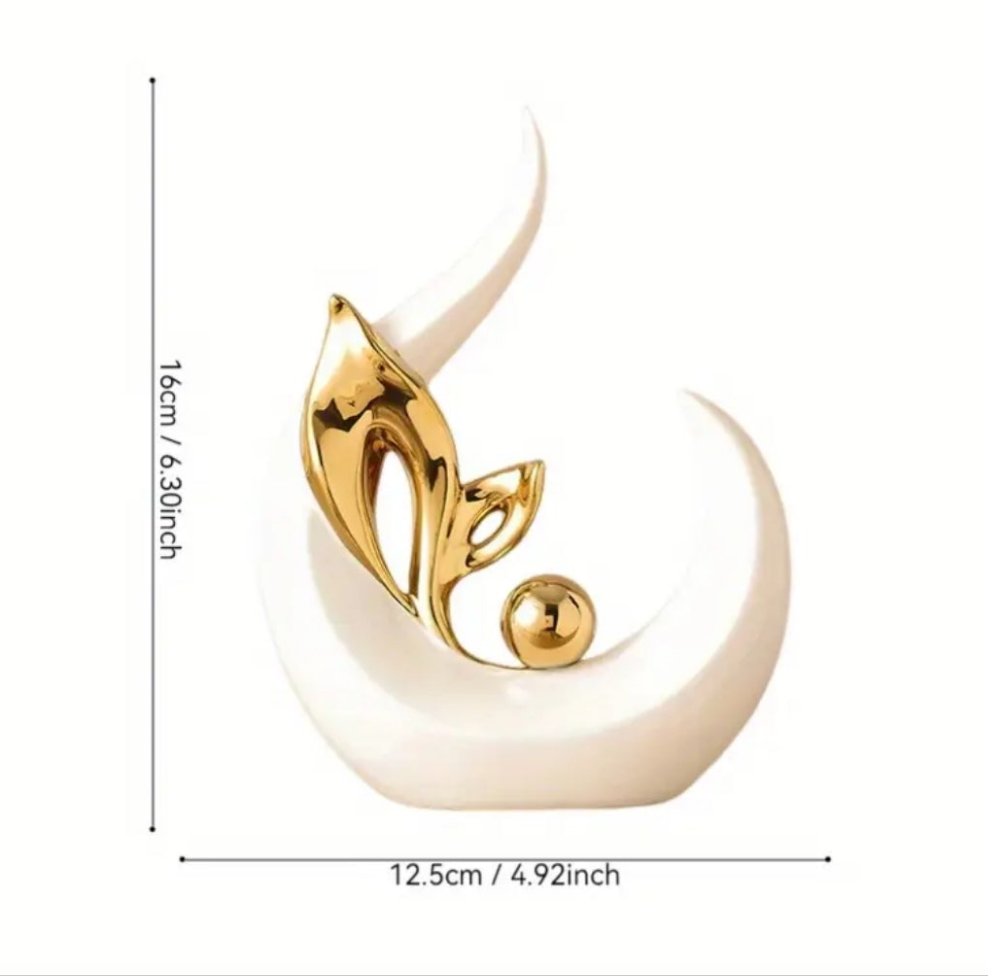 Art Deco Resin Sculptures, Set of 2 Decorative Flame-Shaped Statues with Golden Accents