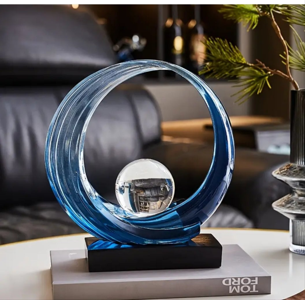 1pc Abstract Resin Wave Sculpture with Crystal Ball