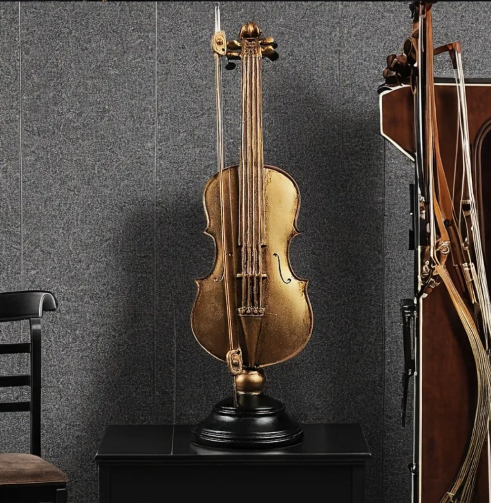 1pc European Style Golden Violin Resin Decor, Musical Instrument Craft Ornament
