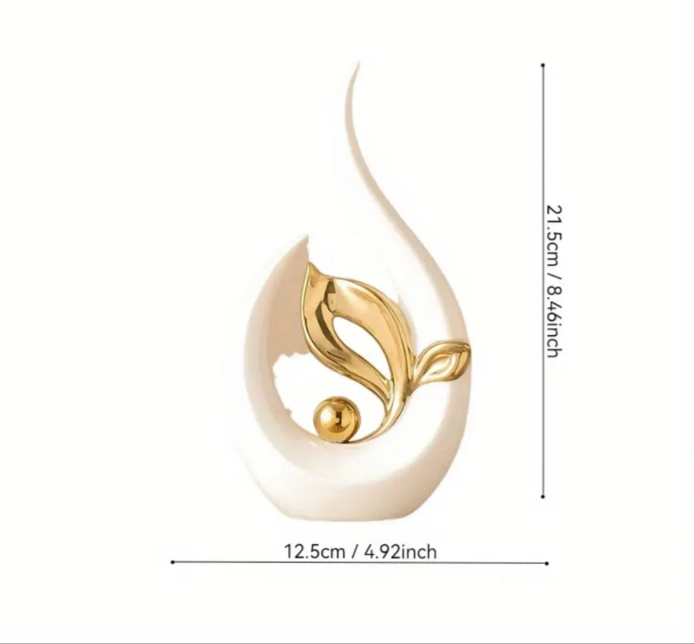 Art Deco Resin Sculptures, Set of 2 Decorative Flame-Shaped Statues with Golden Accents